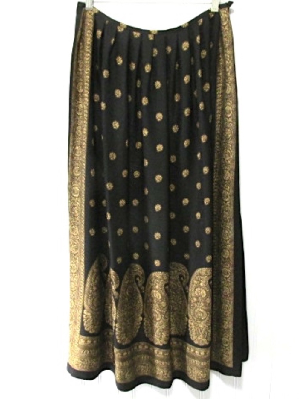 Ellen Tracy NWT Black Tan Pleated Silk Maxi Skirt, Size 12